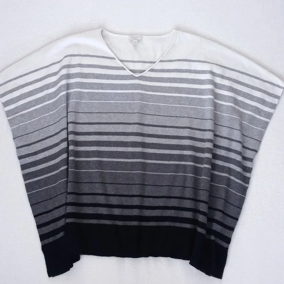 Talbots Wool Blend Black, Grey & Winter White Striped Poncho/ Sweater Poncho S/M - Picture 8 of 12